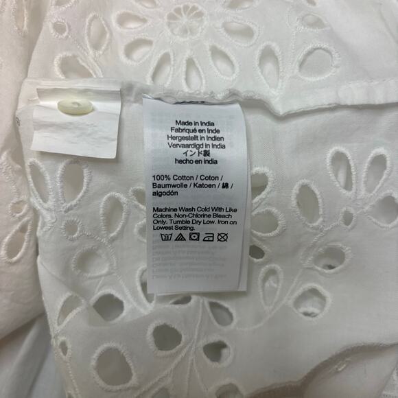 Madewell White Embroidered Shirred Henley Eyelet Top NWT Size S - Picture 9 of 9